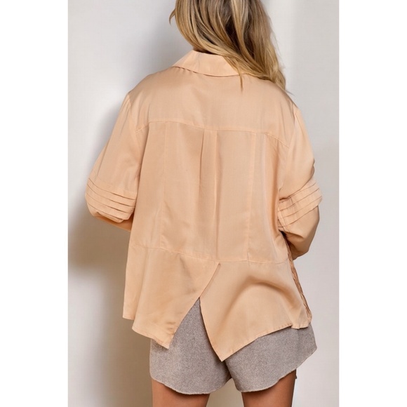 POL Apricot Pleated Wide Long Sleeve Button Down Shirt - Picture 3 of 6